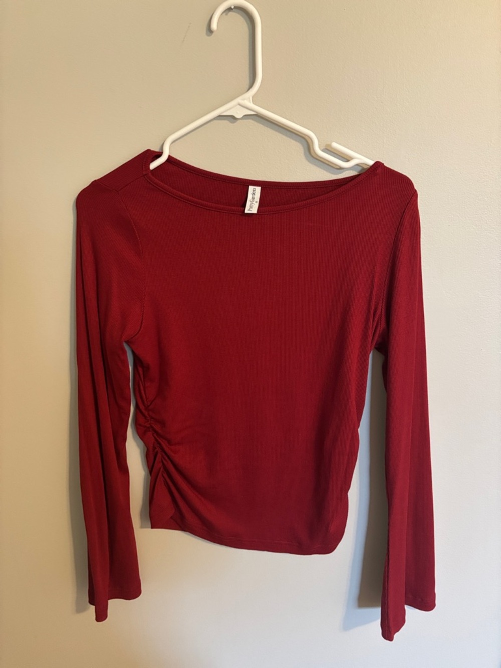 Women’s Crimson Long-Sleeve Side-Ruched Top